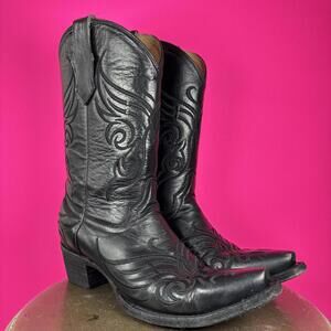 Circle G Filigree Black Leather Embroidered Snip Nose Western Boot Sz 7.5